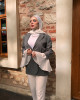 GÜL KEMER DETAYLI CEKET GRİ 