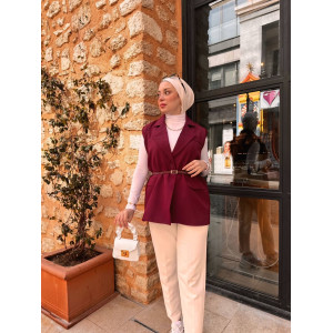 KEMERLİ TASARIM YELEK BORDO