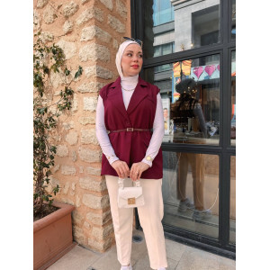 KEMERLİ TASARIM YELEK BORDO