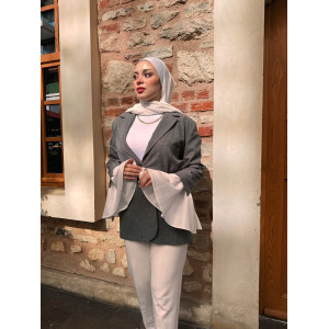 GÜL KEMER DETAYLI CEKET GRİ 